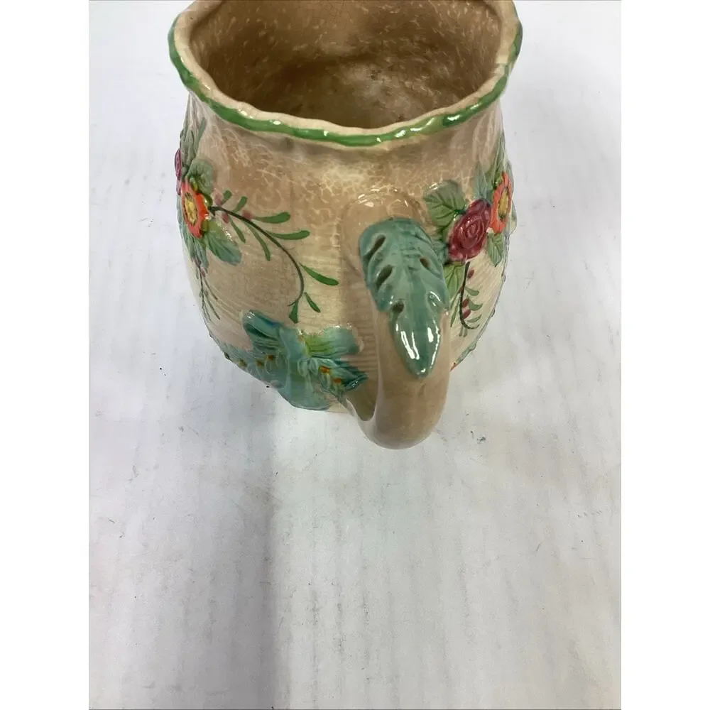 Vintage Majolica Colorful Floral Milk Pitcher - 5.5”H